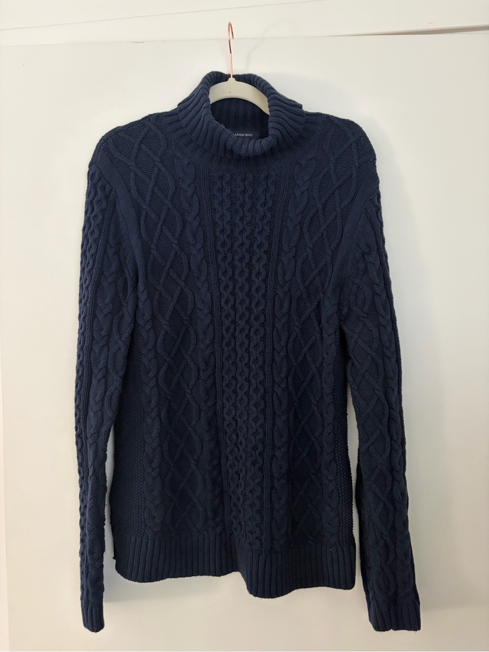 Lands' End Navy Cable-Knit Turtleneck Sweater